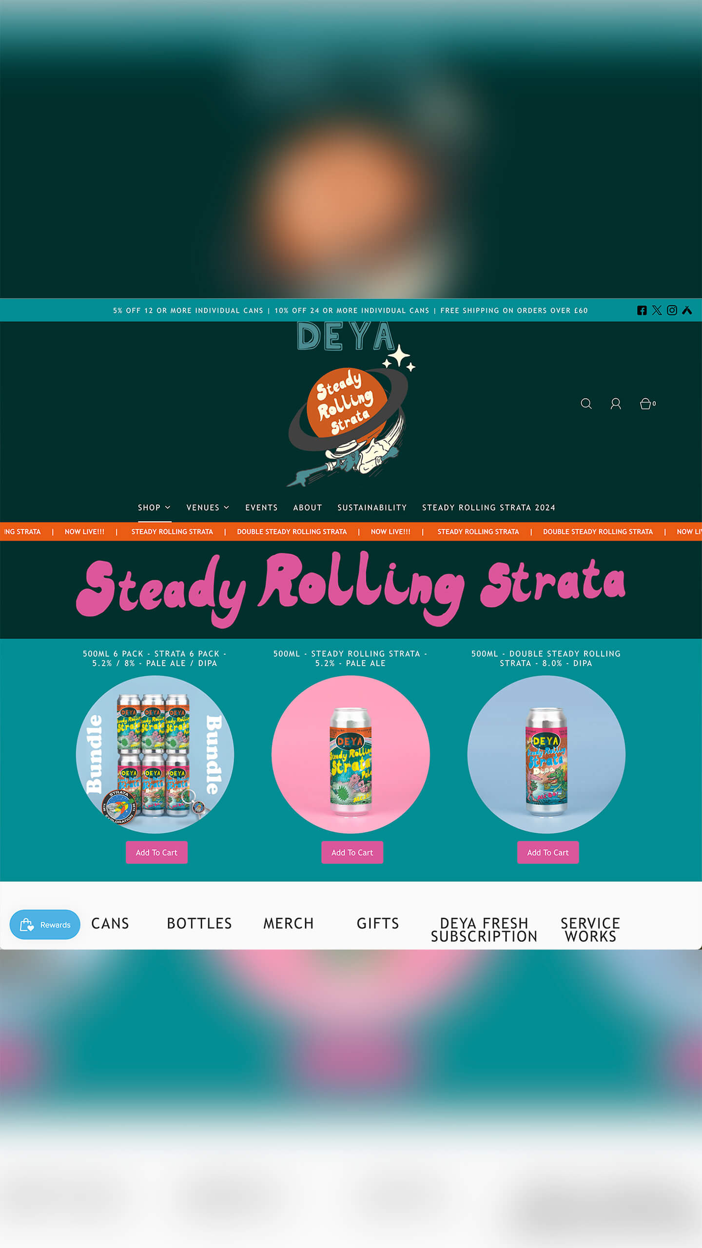 Screengrab from the DEYA Webshop during 'Steady Rolling Strata' campaign