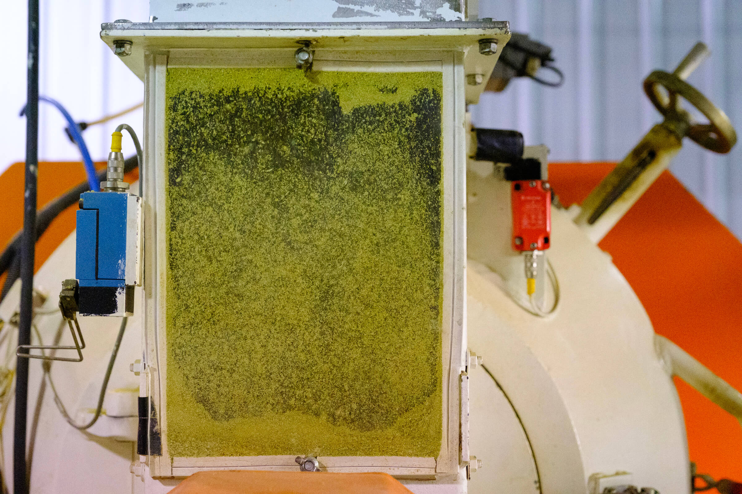 Close up of the Indie Hops pellet mill pelletising Strata® hops for DEYA’s Steady Rolling Strata pale ale.